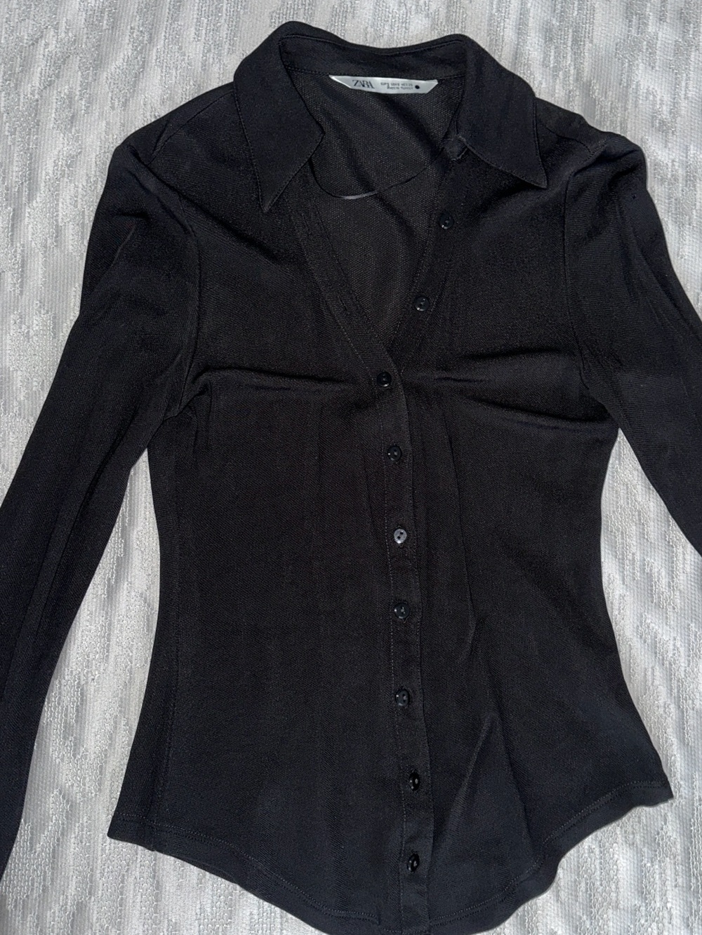 Zara Black Long-Sleeve Button-Down Shirt